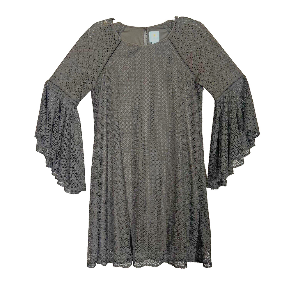 Cece Shift Dress Womens 10 Black Lace A Line Raglan Sleeve Lined Witchy Goth
